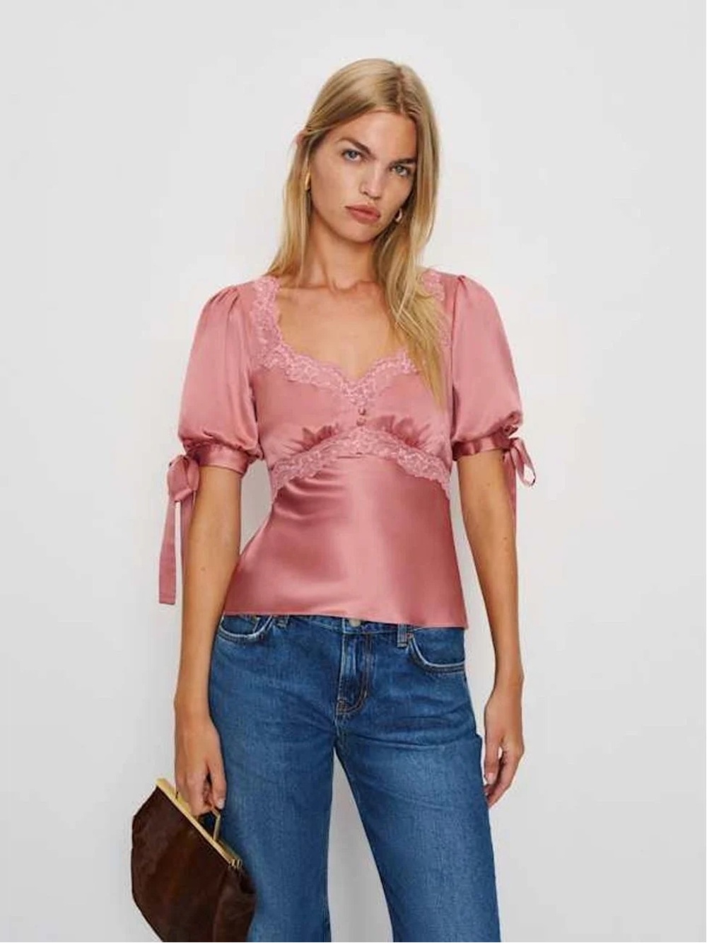 Reformation dolly silk top pink